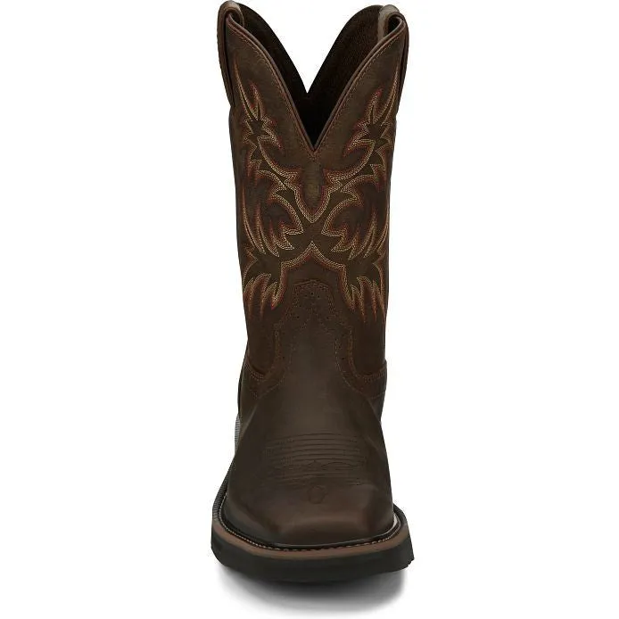 Justin Men's Driller 11" Square Toe Western Work Boot -Brown- SE4683