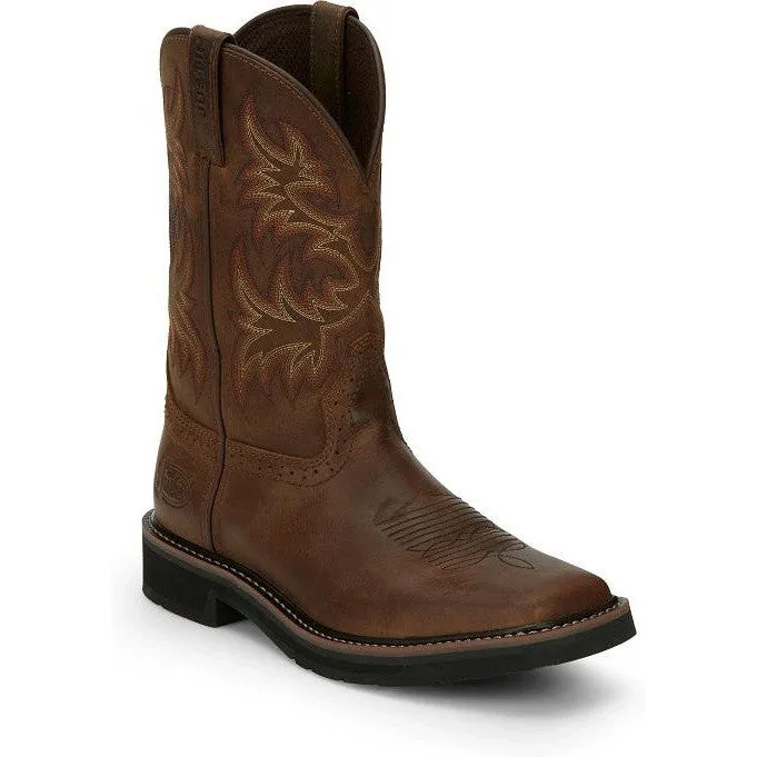 Justin Men's Driller 11" Square Toe Western Work Boot -Brown- SE4683