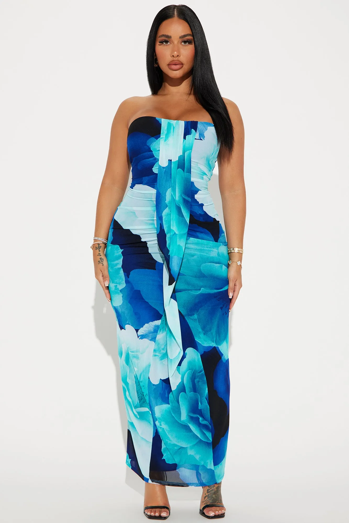 Kat Mesh Maxi Dress - Blue/combo