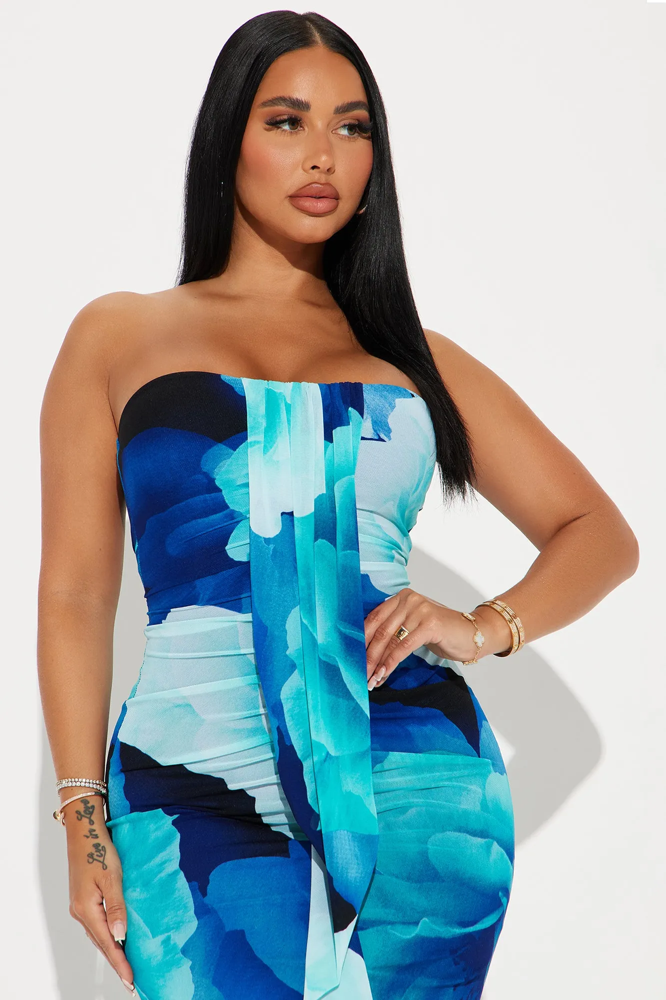 Kat Mesh Maxi Dress - Blue/combo