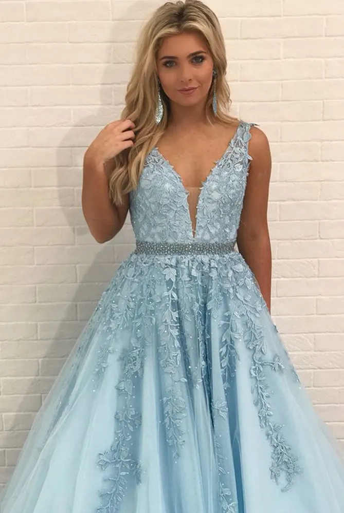 Lace Prom Dress V Neckline, Formal Dress, Evening Dress, Dance Dresses, School Party Gown, PC0793