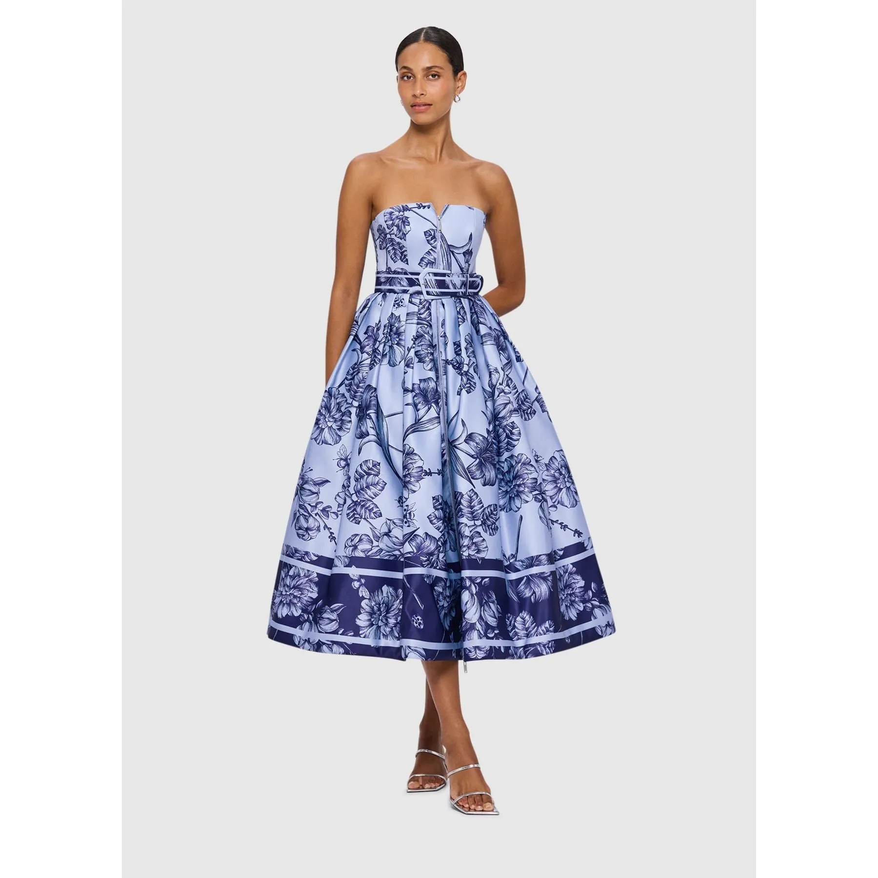 Leo Lin Norine Bustier Midi Dress - Harmony Print in Hyacinth