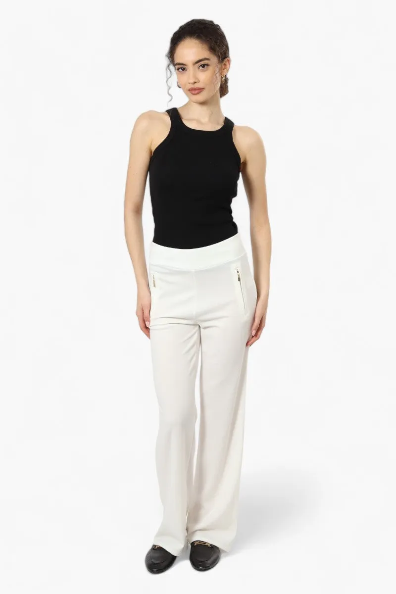 Limite Solid Basic Wide Leg Pants - White