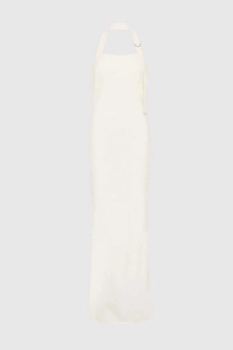 LINEN BIAS MAXI DRESS-IVORY