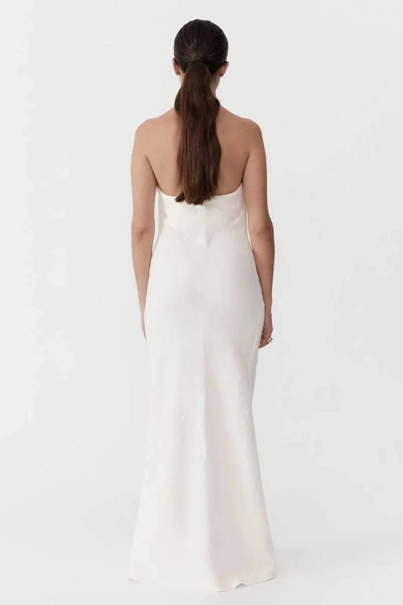 LINEN BIAS MAXI DRESS-IVORY