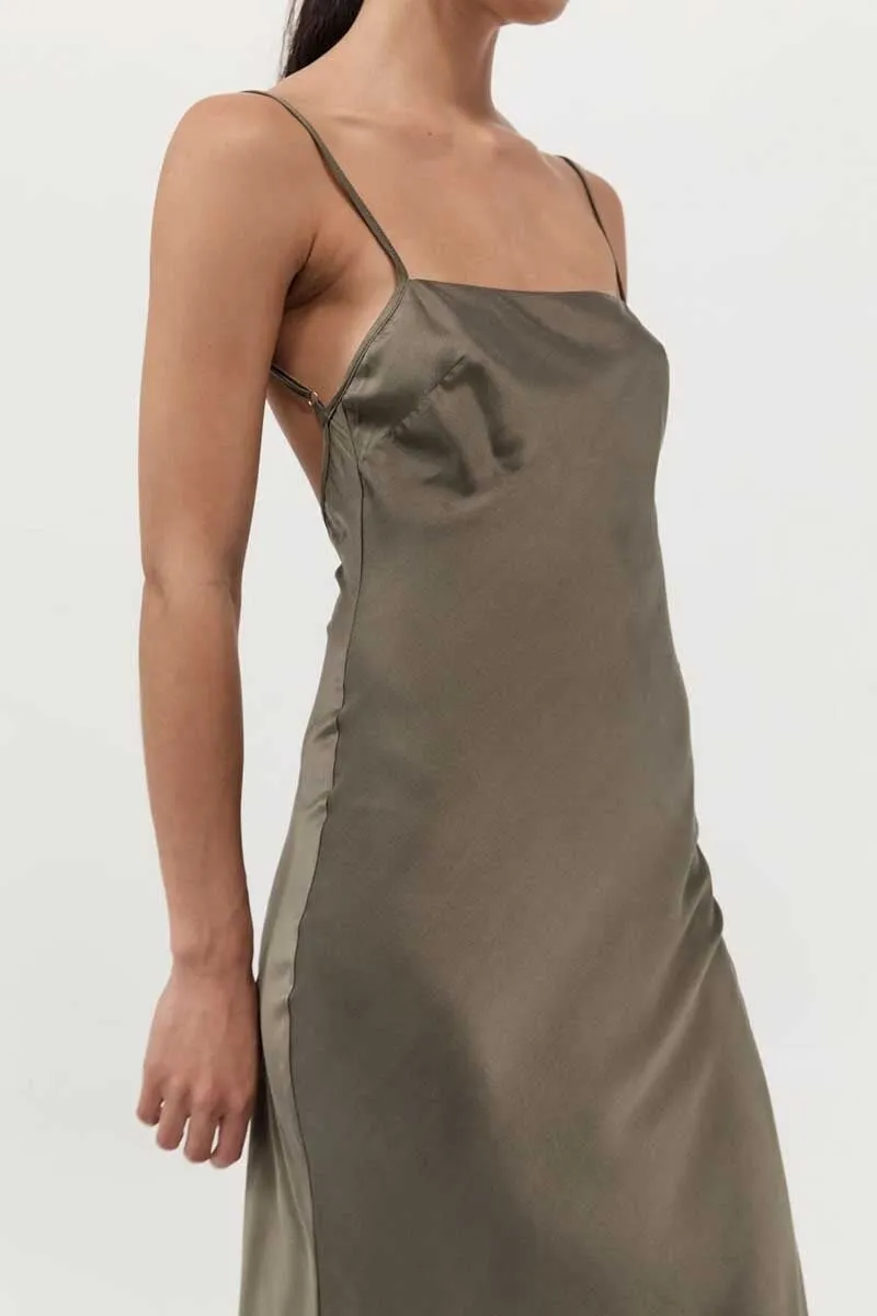 LOW BACK SLIP DRESS-KELP