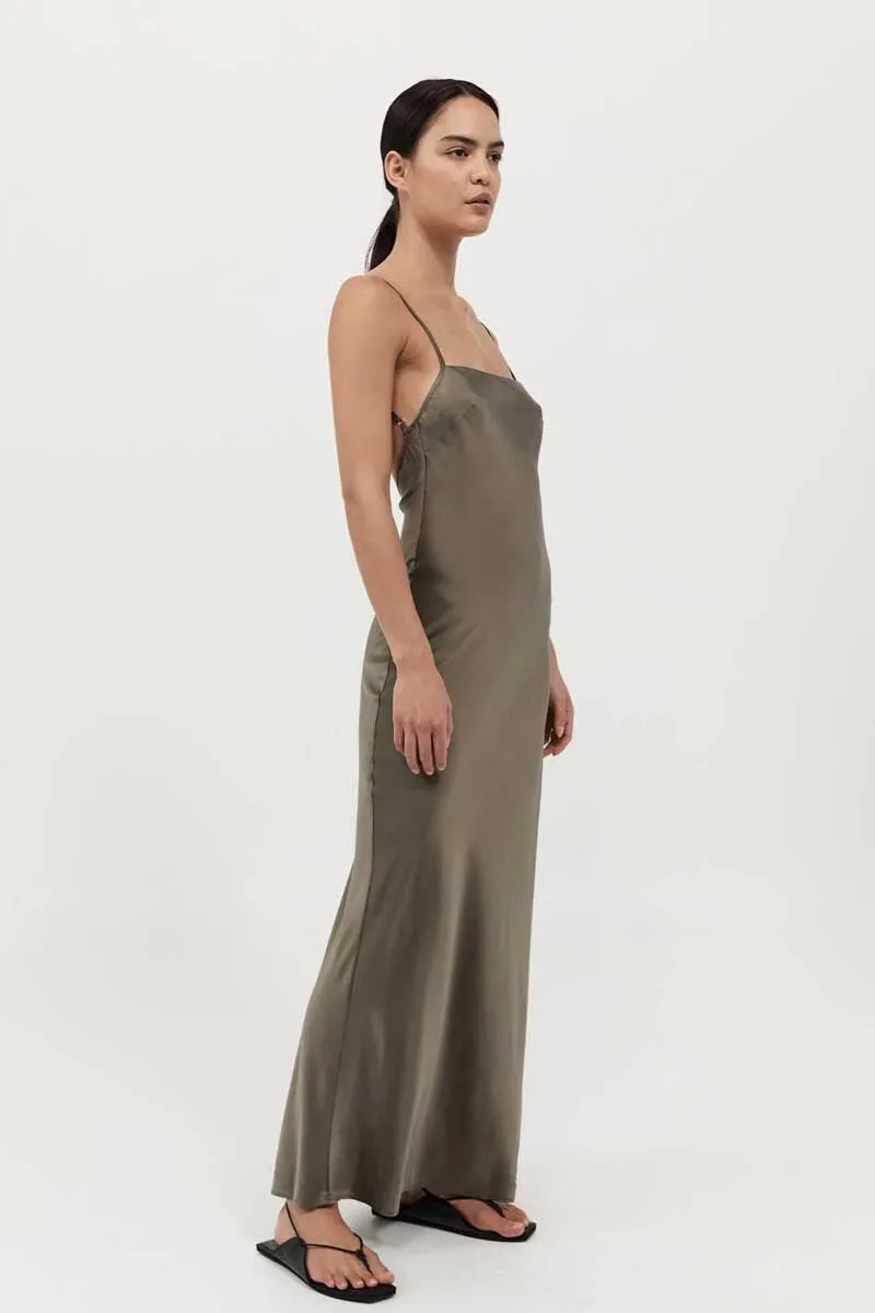 LOW BACK SLIP DRESS-KELP