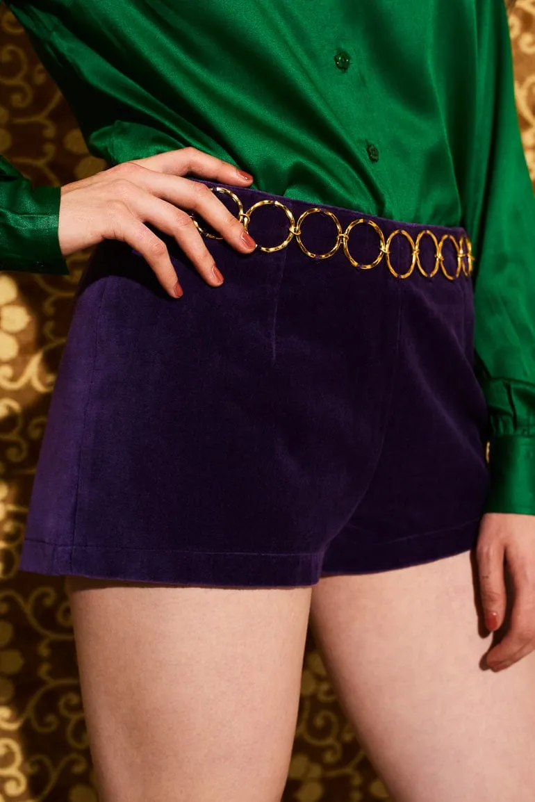 Mama Roux Purple Velvet O Ring Hot Pants