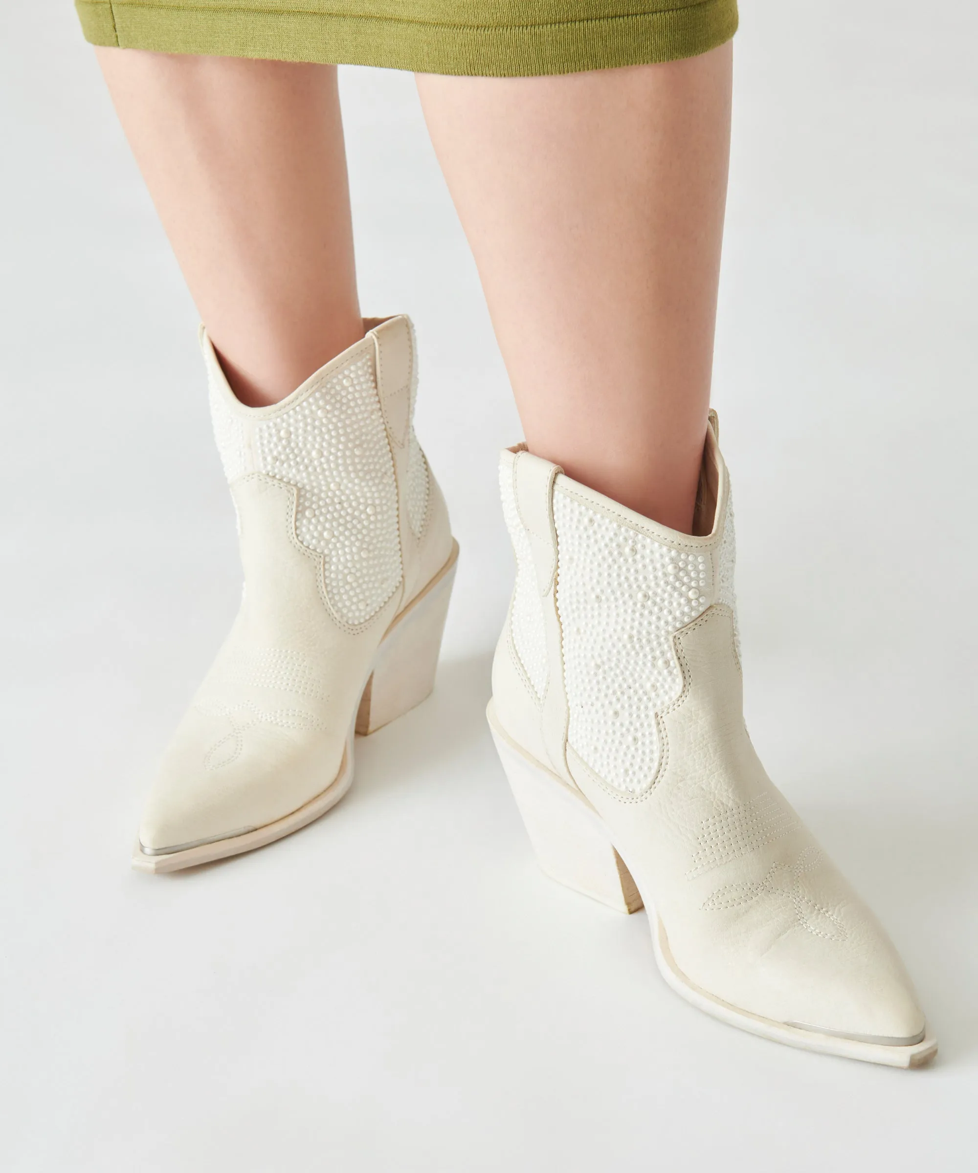 NASHE BOOTIES OFF WHITE PEARLS