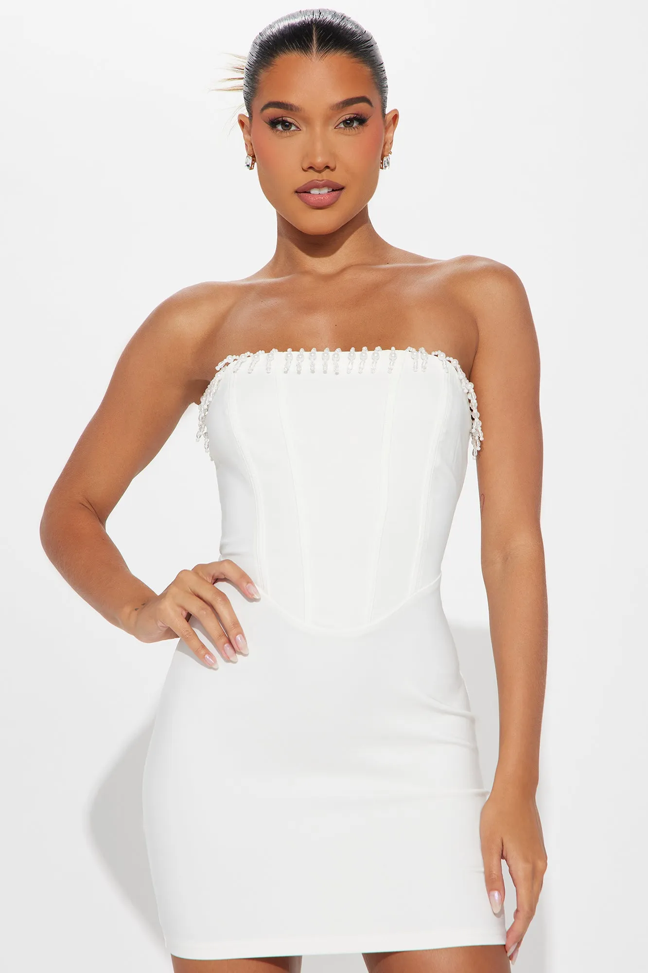 Opulent Ivory Micro Mini Dress - White