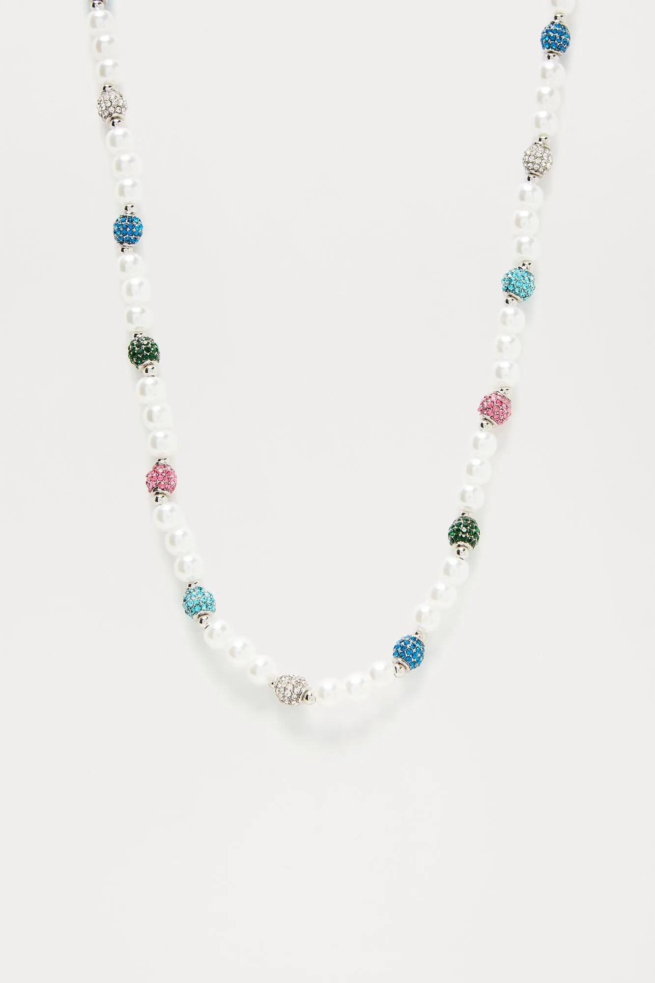 Pearl Multicolor Iced Ball Chain - Silver