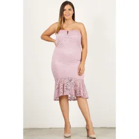 Plus Size Lace, Strapless Bodycon Midi Dress