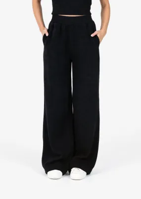 Rib Knit Lounge Palazzo Pant Black