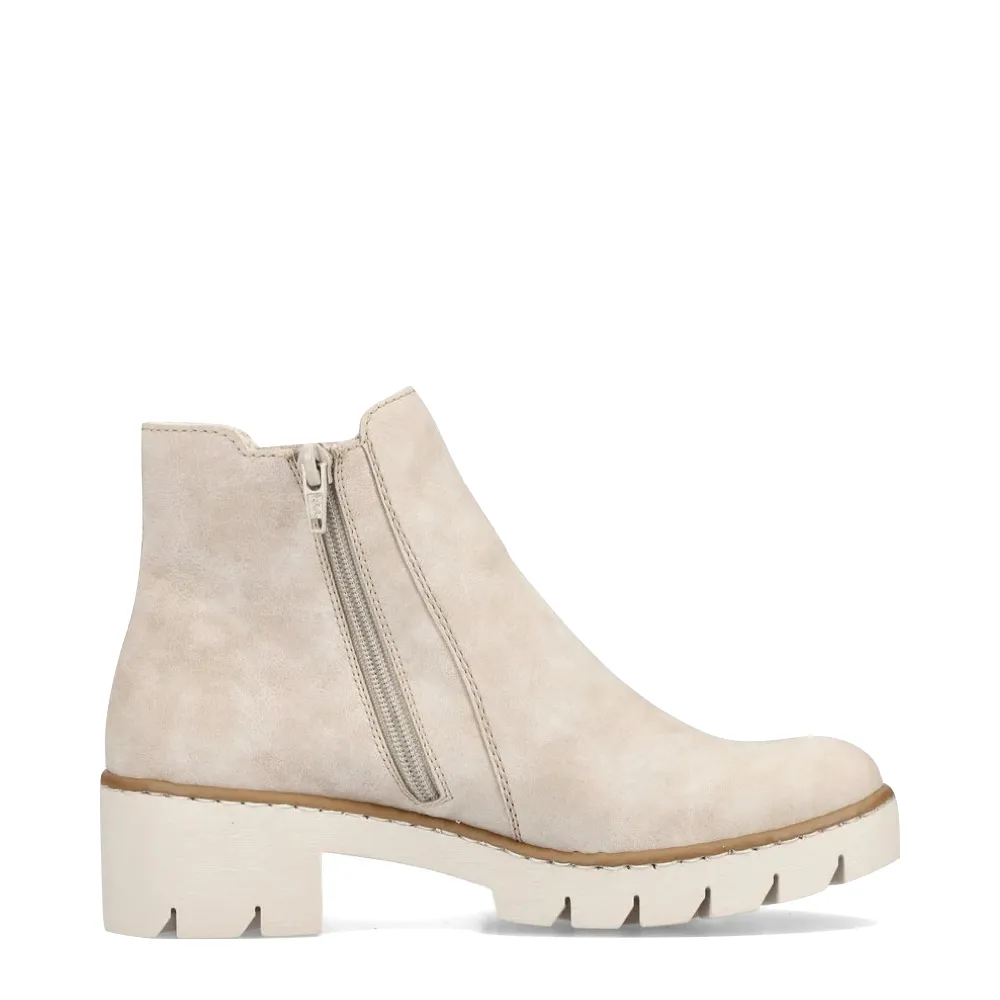 Rieker Women's Prisca 72 Side Zip Ankle Boot in Ginger Cream