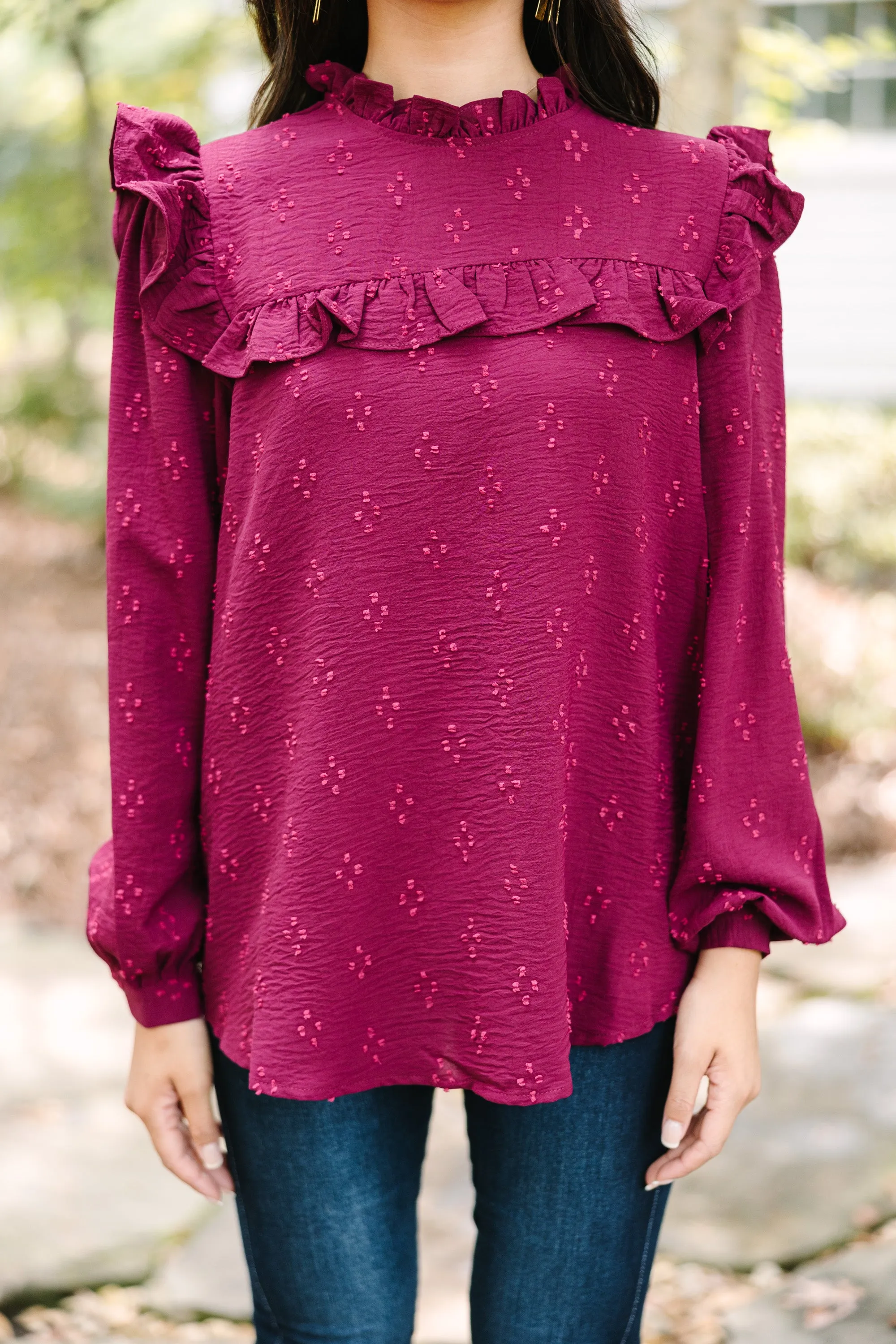 Romantic History Burgundy Red Ruffled Blouse