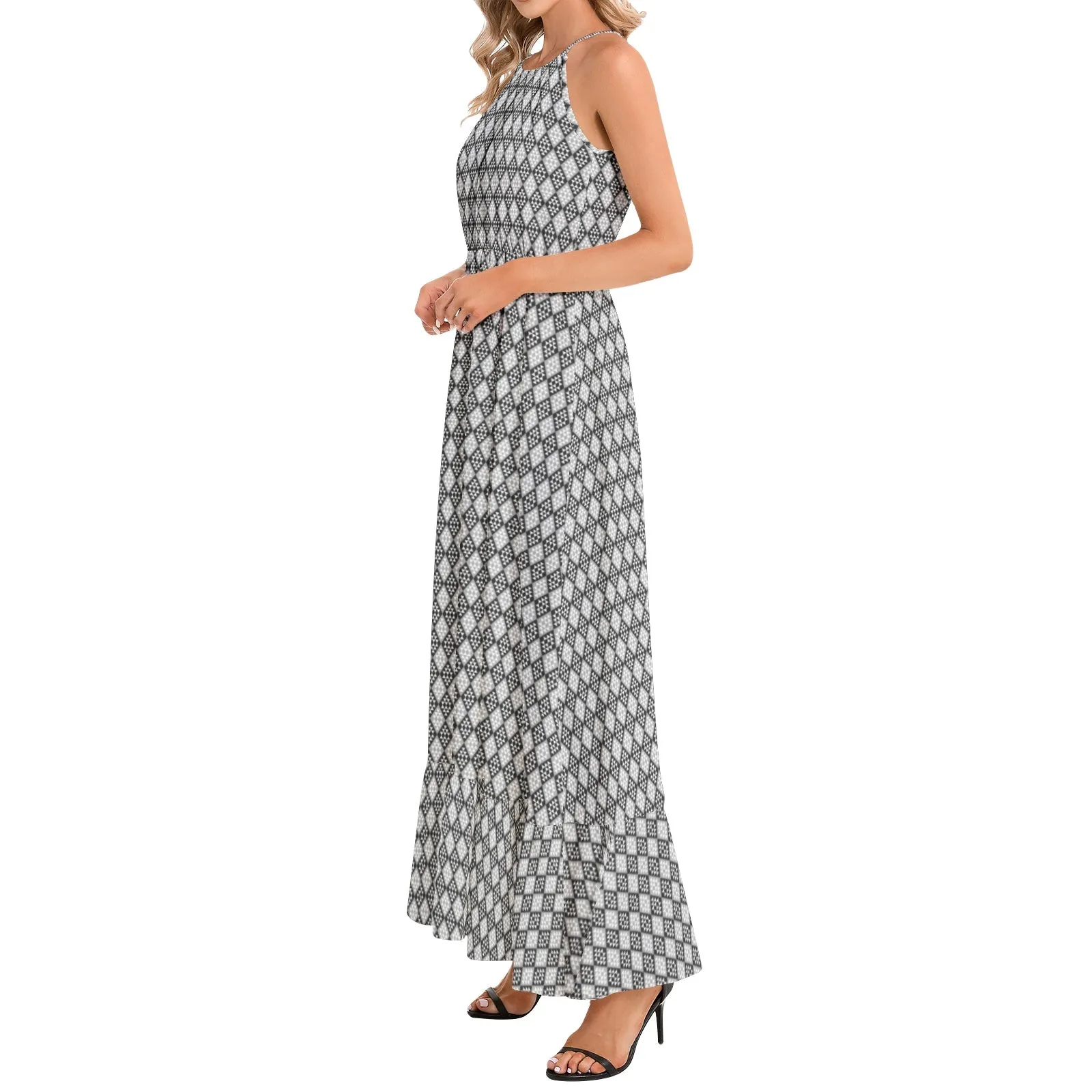 Ruffle Hem Halter Neck Maxi Dress