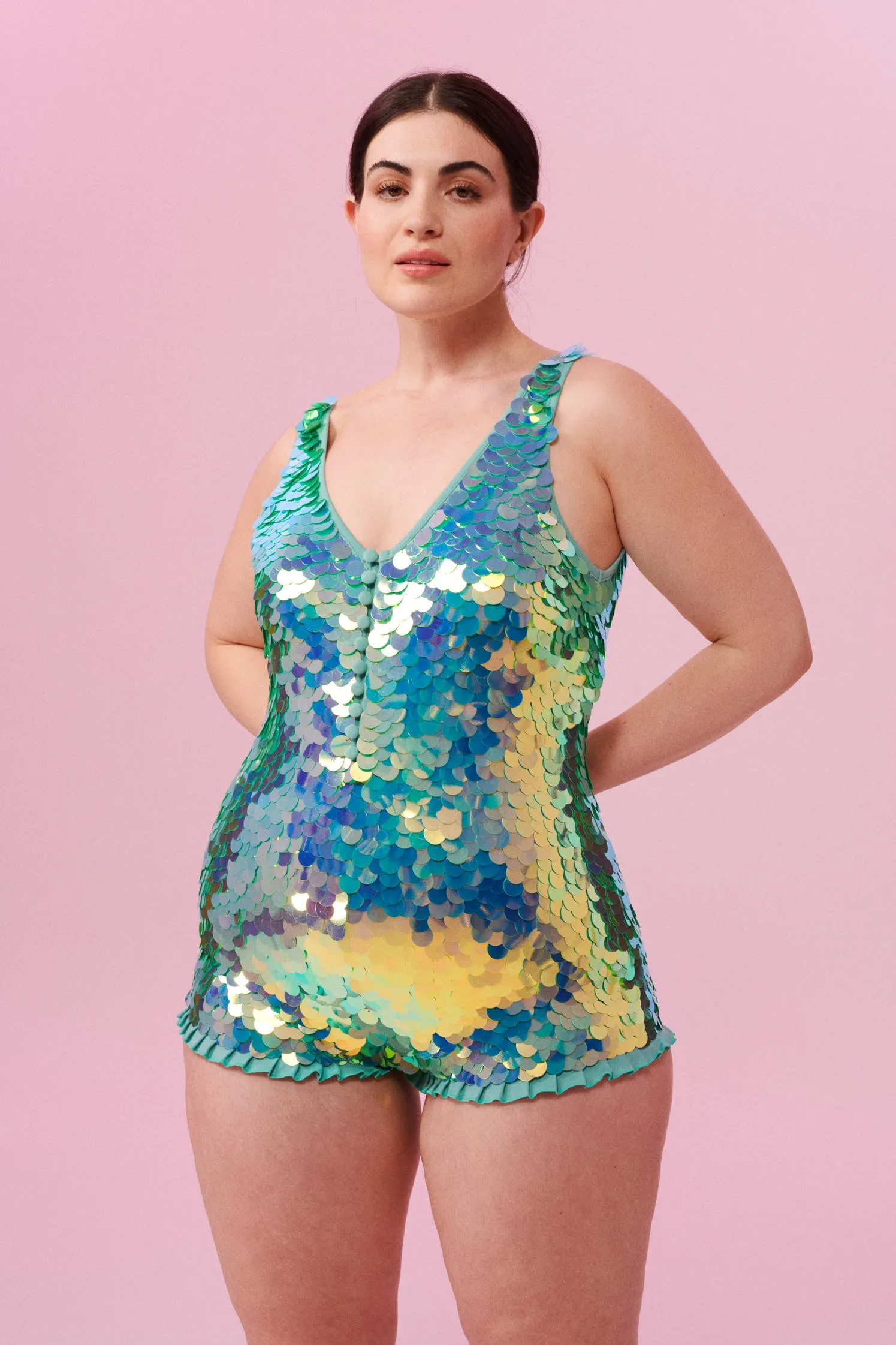 SEA CIRCUS SEQUIN PLAYSUIT - CHAMELEON