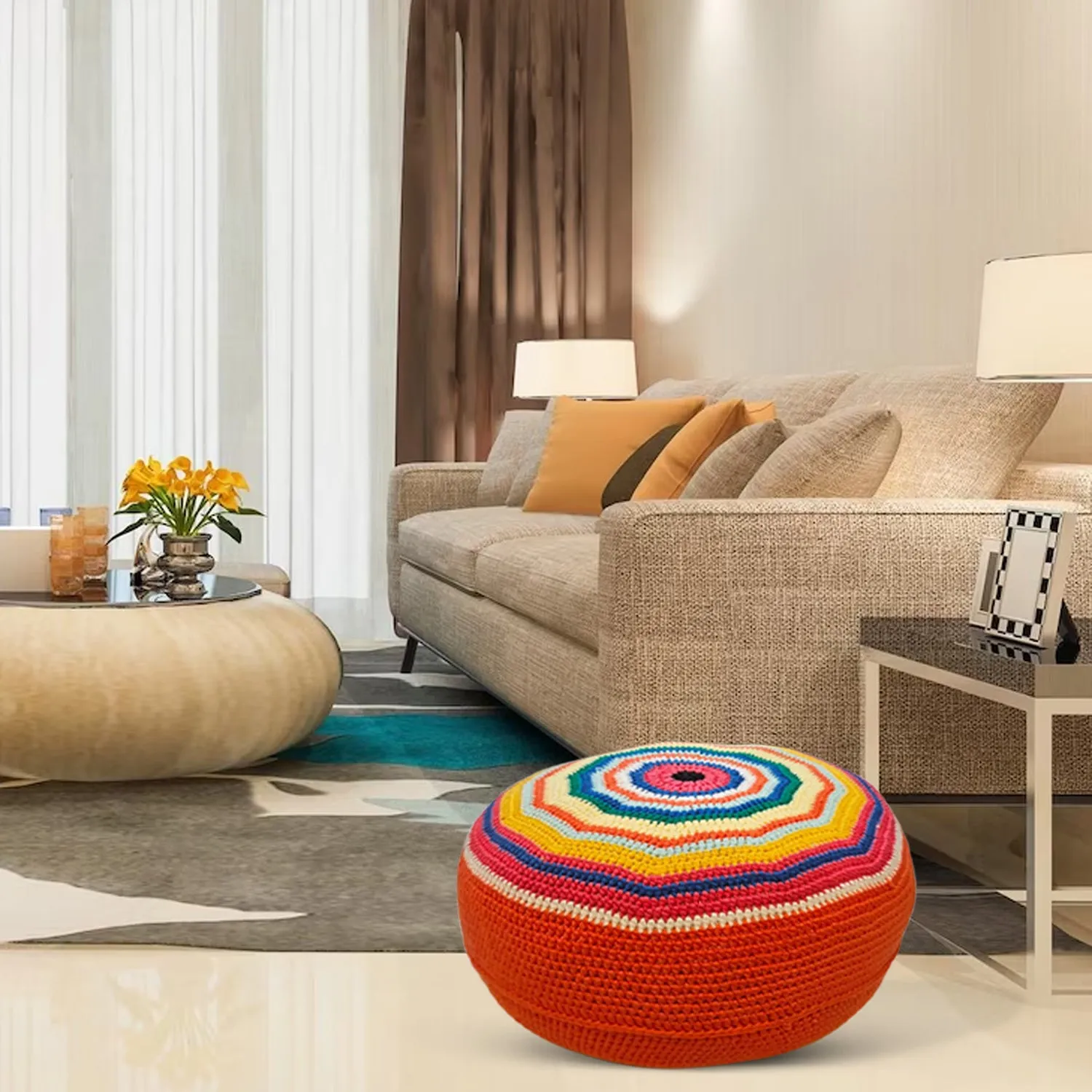 Shiroli Handmade Bright and Colorful Bohemian Pouf