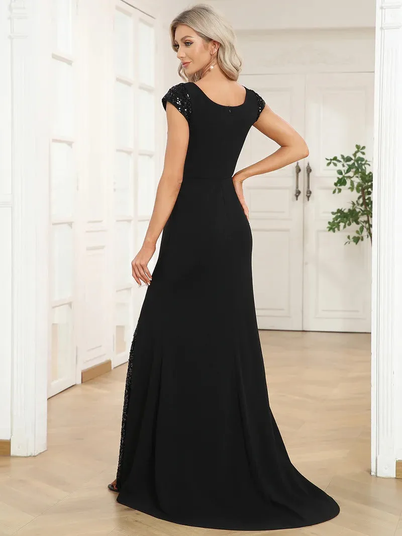 Sleeveless Deep V Neck Fishtail Floor Length Evening Dresses