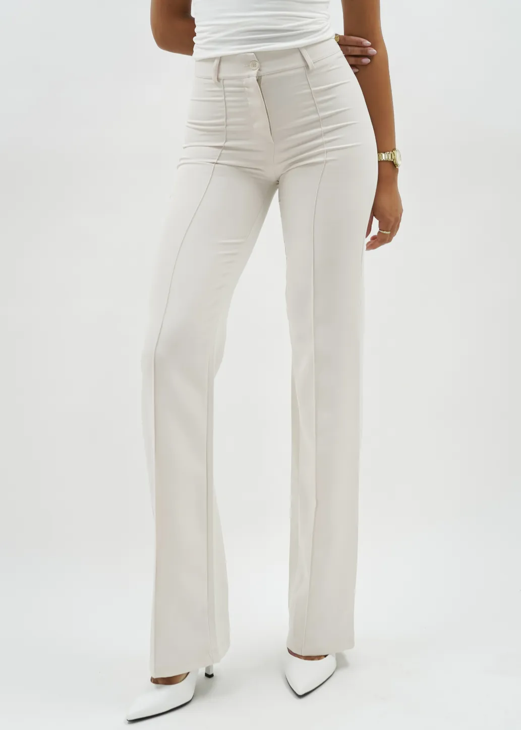 Straight leg pants met pressfold crème (TALL)