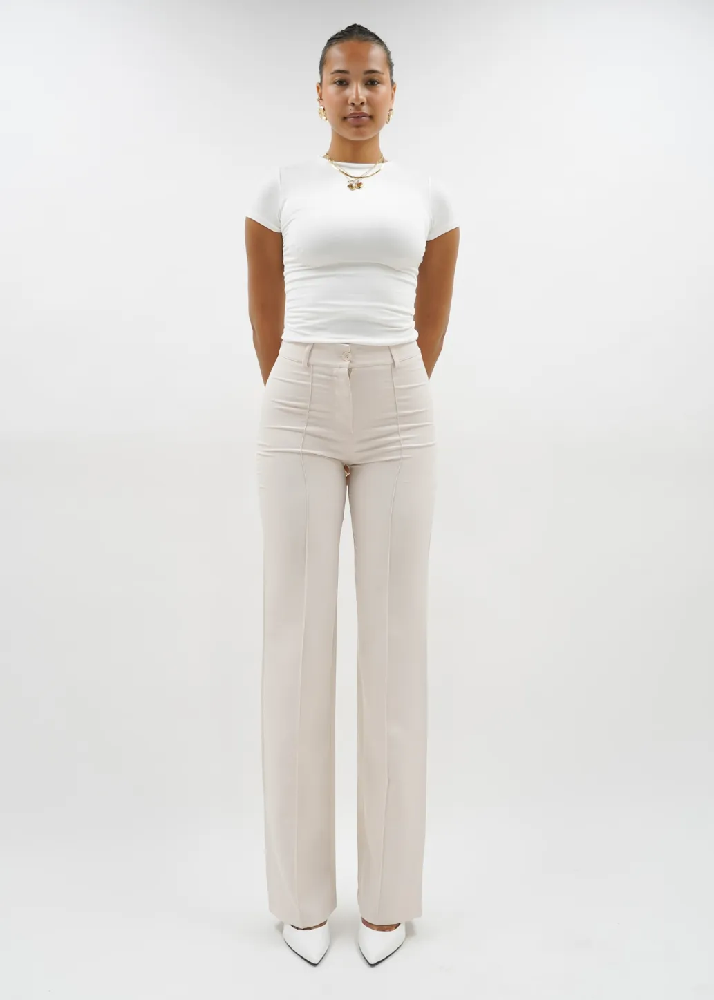 Straight leg pants met pressfold crème (TALL)