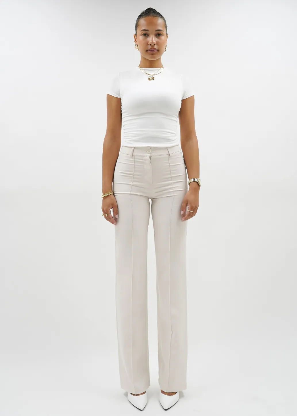 Straight leg pants met pressfold crème (TALL)