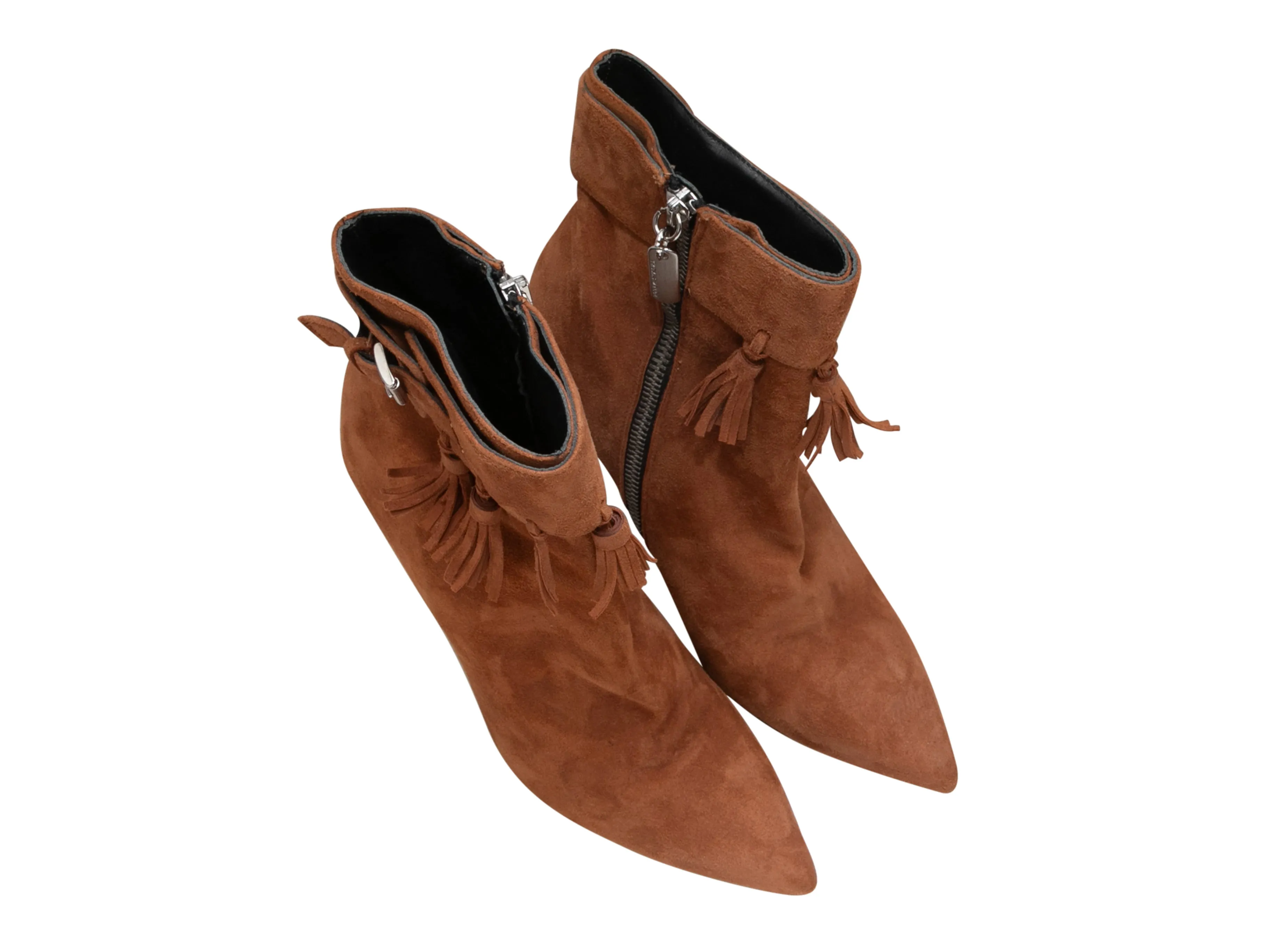 Tan Thomas Wylde Suede Pointed-Toe Tassel Ankle Boots Size