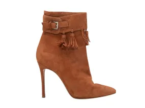 Tan Thomas Wylde Suede Pointed-Toe Tassel Ankle Boots Size