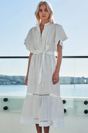 Valiant SS Porcelain White Midi Linen Shirt dress