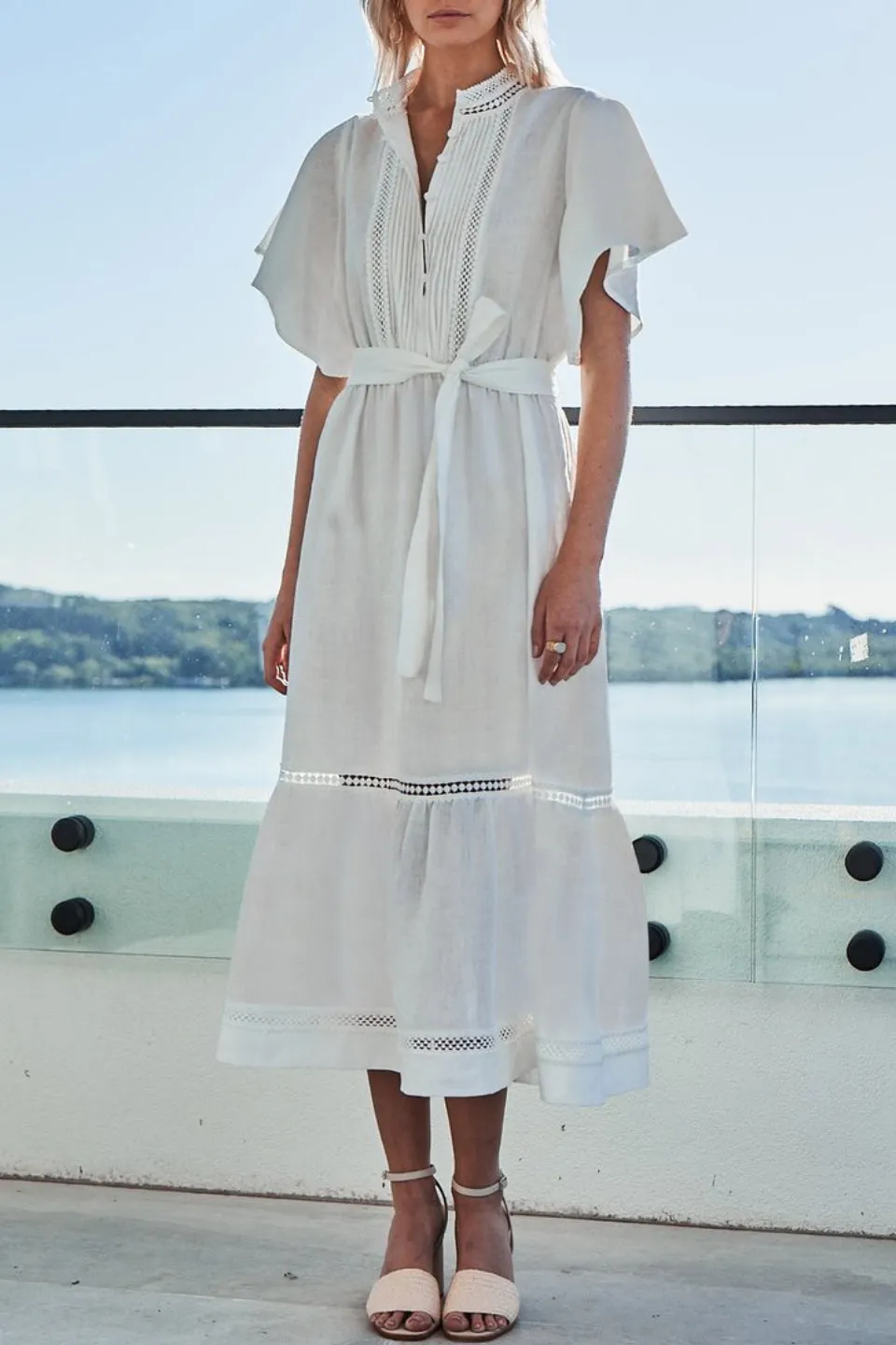 Valiant SS Porcelain White Midi Linen Shirt dress