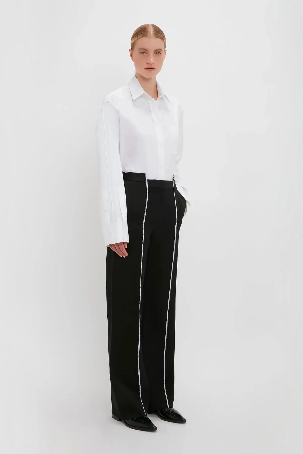 Victoria Beckham Cuff Detail Oversized Cotton Shirt - White