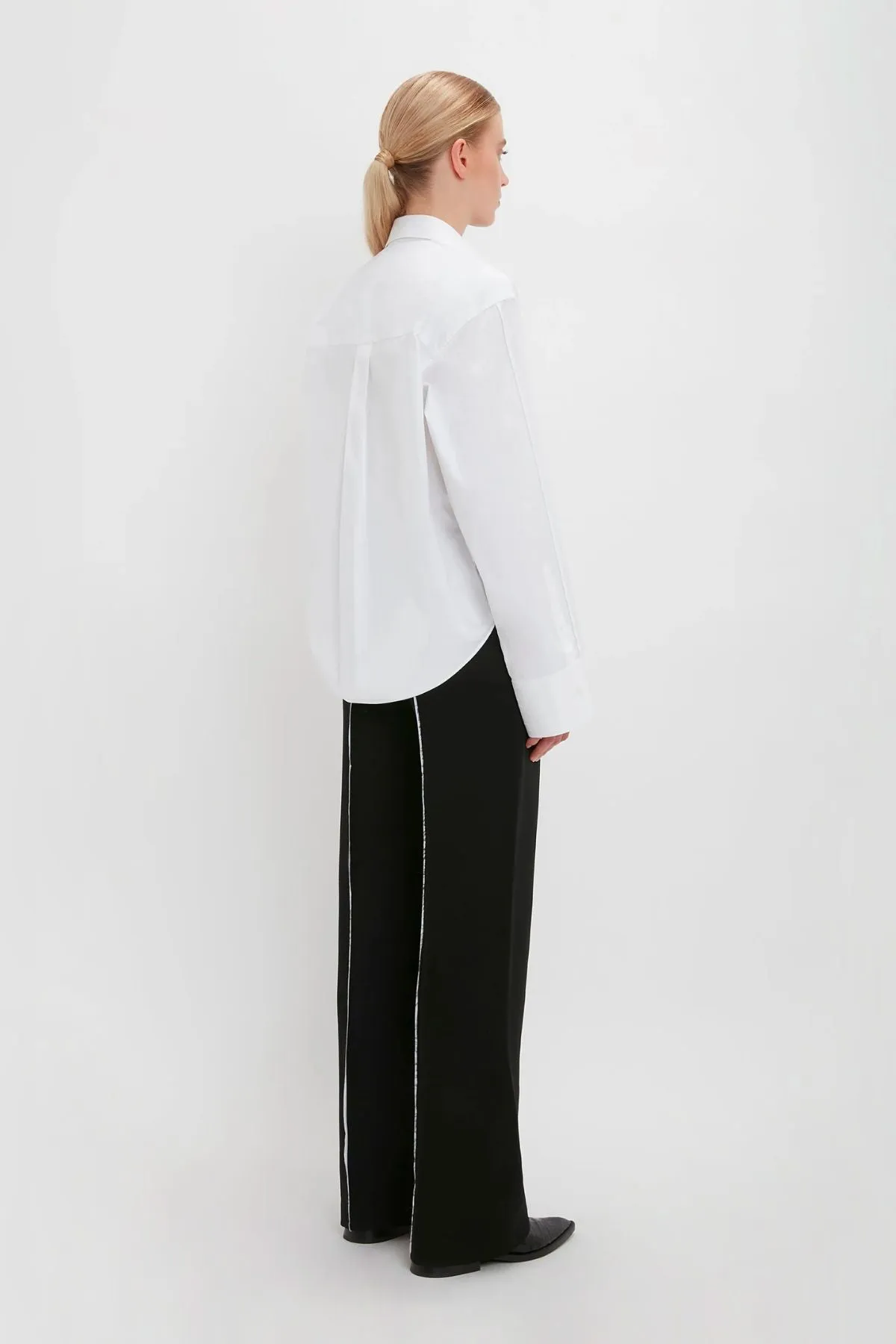 Victoria Beckham Cuff Detail Oversized Cotton Shirt - White