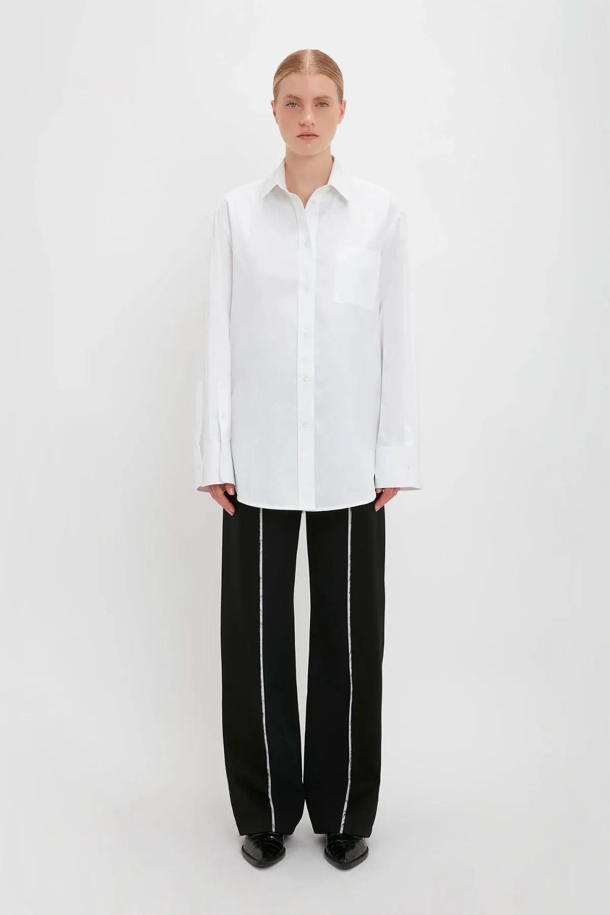 Victoria Beckham Cuff Detail Oversized Cotton Shirt - White