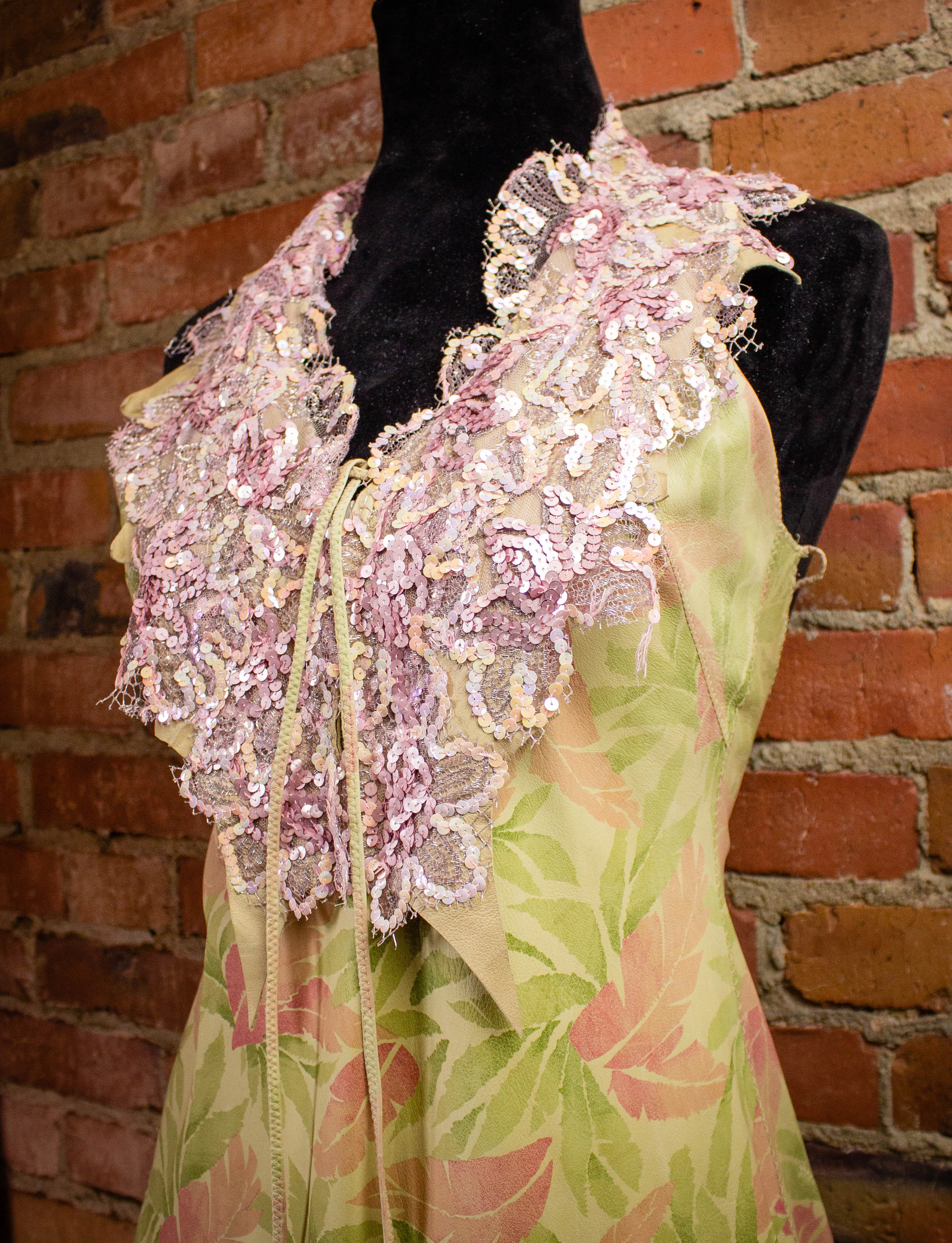 Vintage Natasa Fairy Handkerchief Leather Dress Pink/Green S