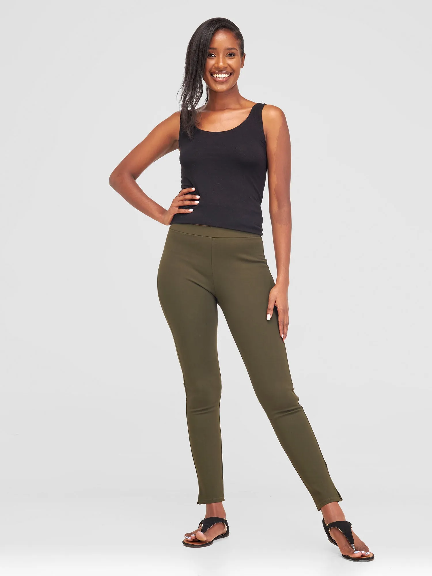 Vivo Faraji Side Slit Leisure Pants - Hunters Green