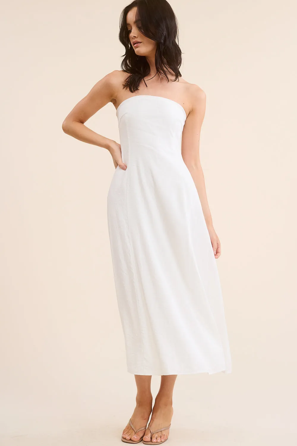 White Strapless Midi Dress