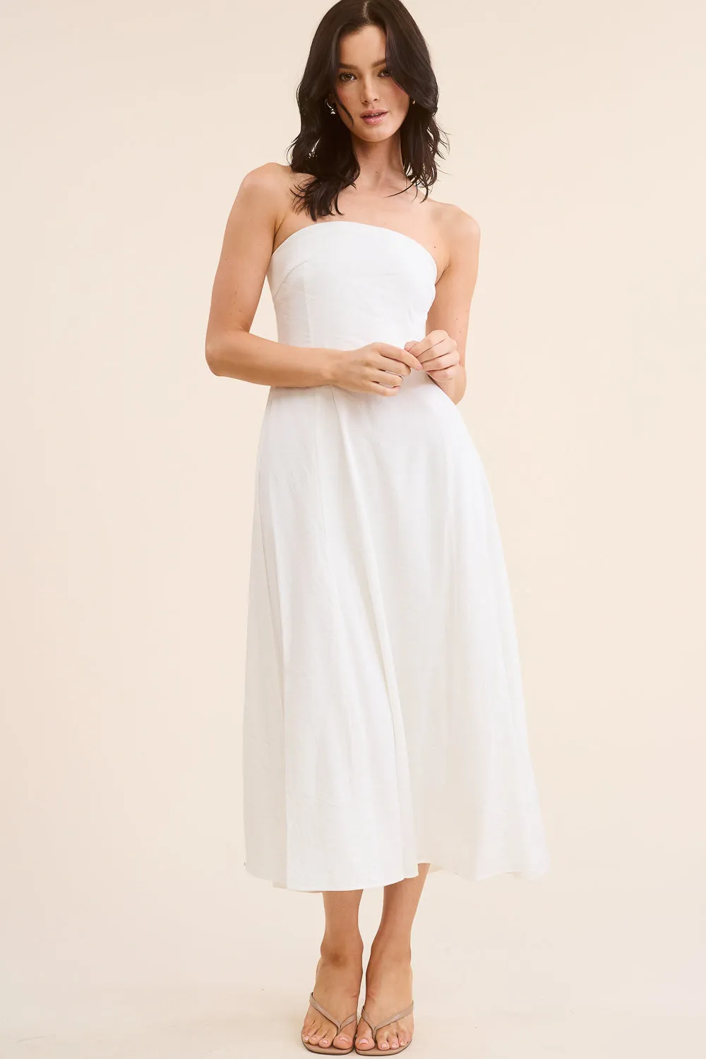 White Strapless Midi Dress