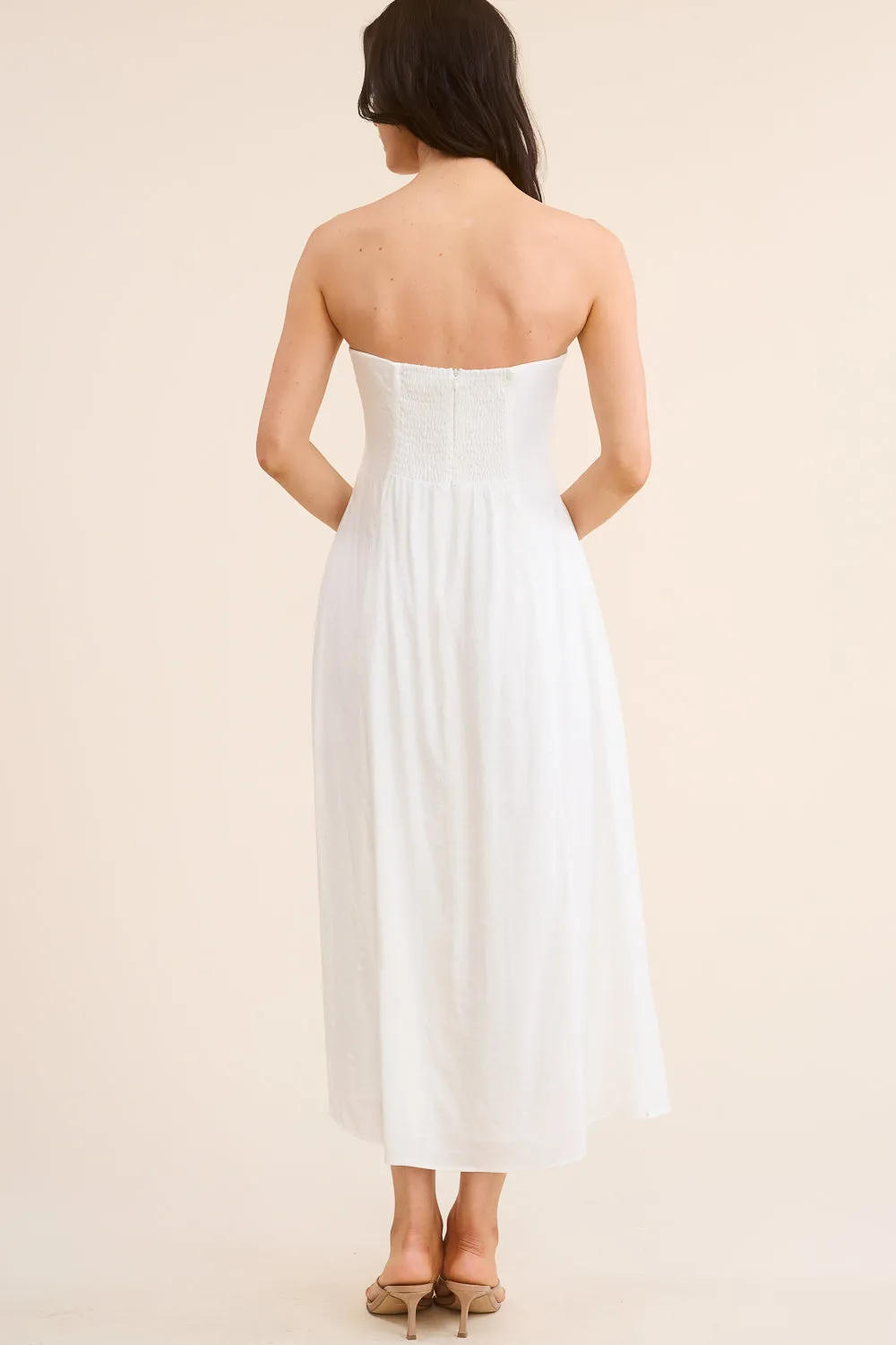 White Strapless Midi Dress